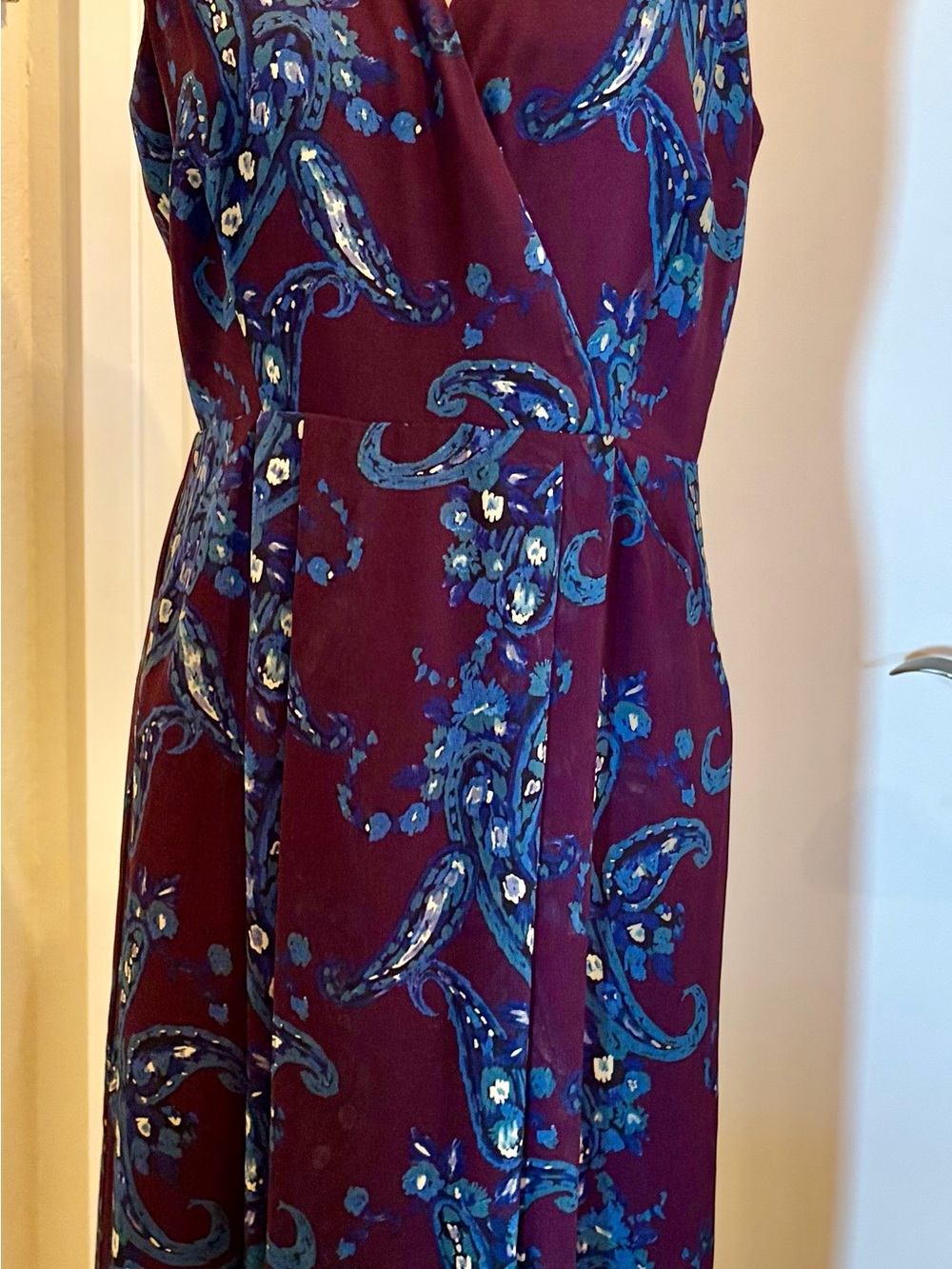 CAbi Plum Midi Dress with Blue Floral Print